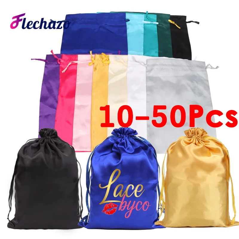 Top Trends: Silk Wig Bags Wholesale 10-50Pcs Hair Extensions Storage Bags Drawstring Satin Wig Bags Hair Bundles Bag With Logo Customize Shoppable Styles