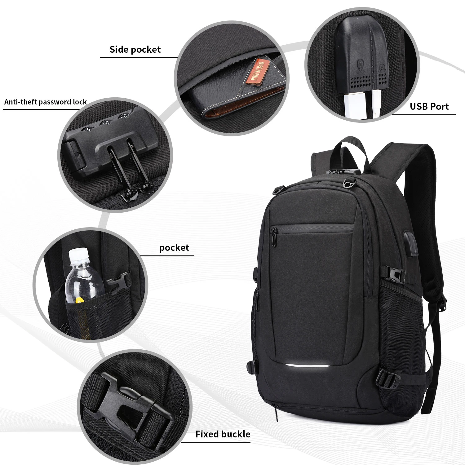 Top Trends: Neutral Waterproof Backpack With Anti-theft Password Lock, Reflective Strip, Basketball Net Pocket, USB And Headphone Interface Shoppable Styles - Image 2