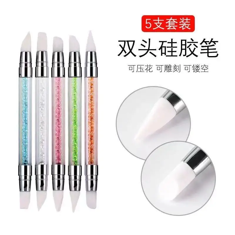 Top Trends: 5Pcs Nail Art Silicone Brush Carving Painting Embossing Pen UV Gel DIY Polish Dual-Head Mirror Powder Sculpture Manicure Tool Shoppable Styles