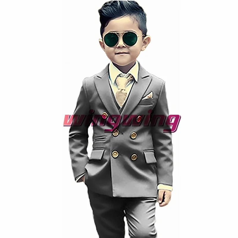 Top Trends: Green Boys Suit Wedding Two Piece Double Breasted Jacket Pants Fashion Gold Button Clothes Kids Blazer Shoppable Styles - Image 6