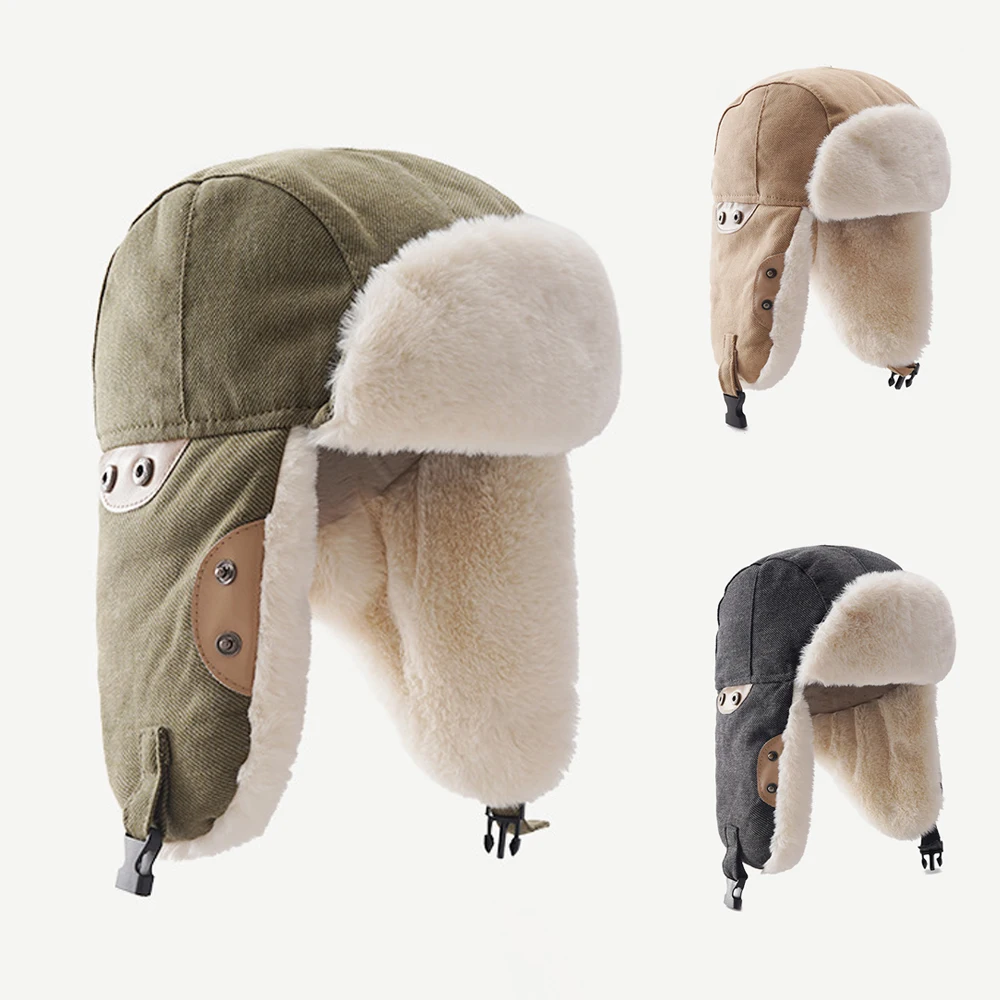 Top Trends: Winter Earflap Bomber Hats Cotton Lamb Hair Ear Protectors Russian Hat Plush Thicken Windproof Mountaineering Ski Snow Pilot Cap Shoppable Styles