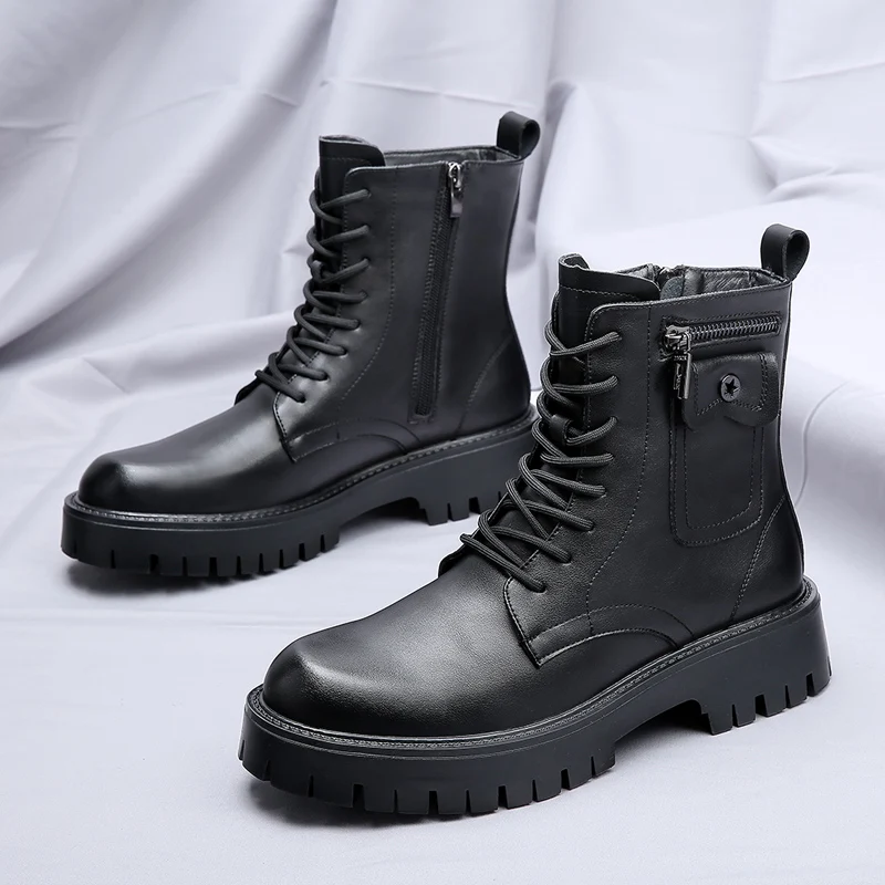 Top Trends: High Quality Men White Boots 2023 Fashion Zip Design Men's Leather Boot Anti-slip Lace-up Man Platform Boots Botas Para Hombre Shoppable Styles - Image 5