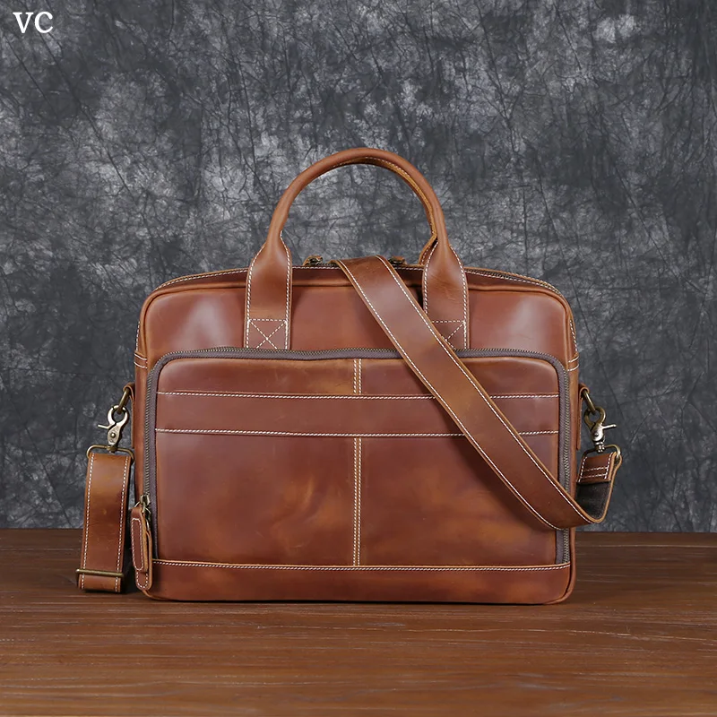 Top Trends: Men's Leather Handbag Vintage Head Layer Cowhide Briefcase Crazy Horse Leather Computer Bag Casual Business Crossbody Bag Shoppable Styles