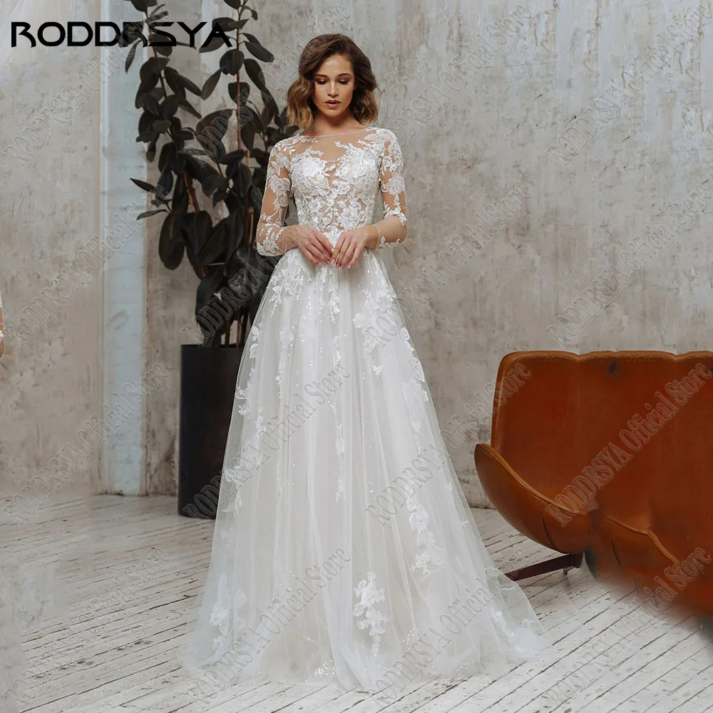 Top Trends: RODDRSYA Elegant Long Sleeves A-Line Wedding Dresses For Woman Lace Applique Bride Gowns Illusion Tulle O-Neck Robe De Mariée Shoppable Styles