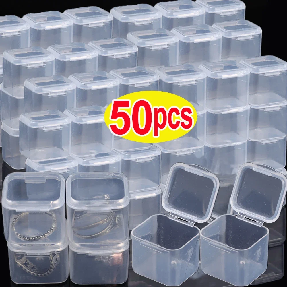 Top Trends: 5-50pcs Mini Storage Box Transparent Square Plastic Boxs Earrings Jewelry Packaging Storage Small Square Box Jewelry Organizer Shoppable Styles