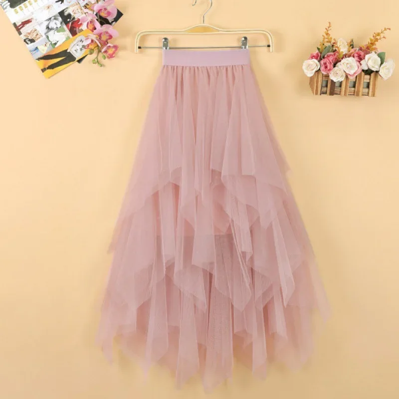 Top Trends: Women Gauze Irregular Skirt Female Students Korean Fairy Pleated Skirt Long Gauze Skirts Tulle Ladies A-line Voile Dance Dress Shoppable Styles