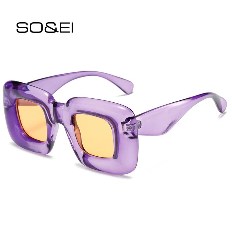 Top Trends: SO&EI Fashion Colorful Square Sunglasses Women Brand Designer Purple Yellow Shades UV400 Men Y2K Sun Glasses Shoppable Styles