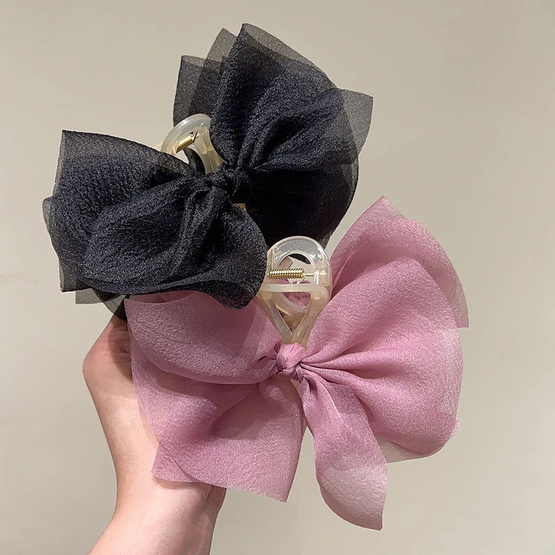 Top Trends: Summer New Solid Color Mesh Tulle Bow Hair Clips Elegant Women Ponytail Braid Hair Claw Clip Hair Clip Headwear Hair Accessories Shoppable Styles - Image 2