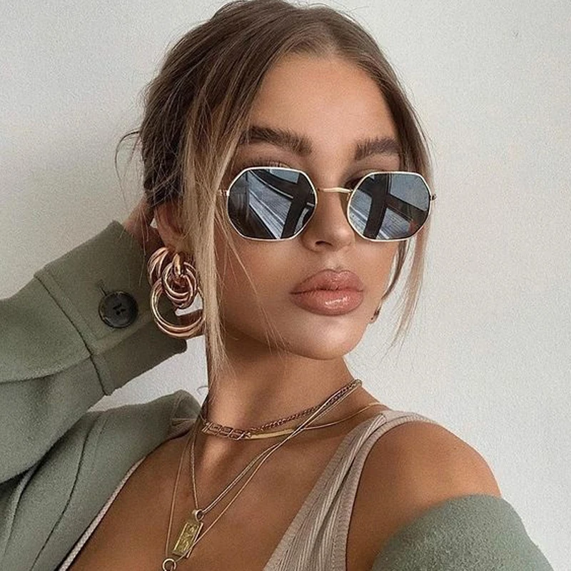 Top Trends: Fashion Small Frame Square Sunglasses Woman Brand Designer Metal Mirror Sun Glasses Female Ocean Lens Oculos De Sol Feminino Shoppable Styles