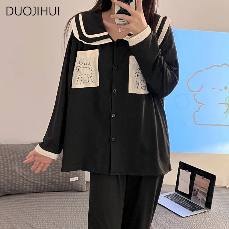 Top Trends: DUOJIHUI Ins New Sweet Single Breasted Cardigan Female Sleepwear Basic Simple Pant Fashion Two Piece Autumn Casual Women Pajamas Shoppable Styles - Image 5