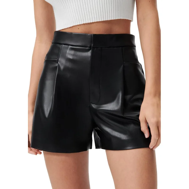 Top Trends: High Waist PU Leather Mini Shorts With Pockets For Women Casual Faux Leather Straight Leg Stretchy Shorts For Female Ladies Shoppable Styles