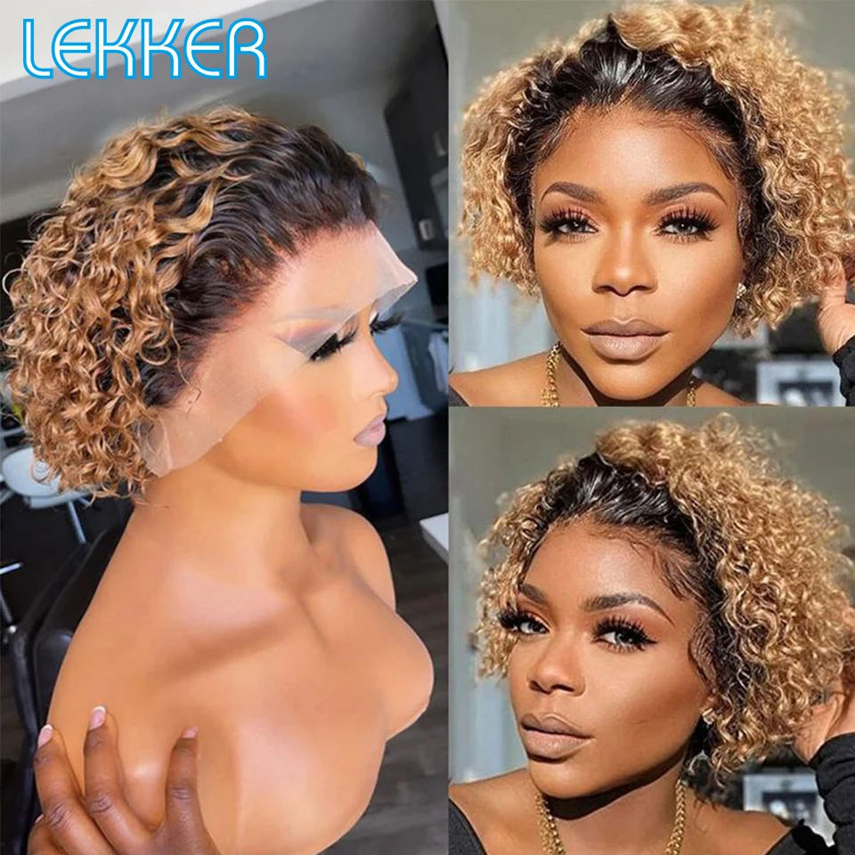 Top Trends: Lekker Ombre Blonde Lace Front Short Curly Bob Human Hair Wigs For Women Brazilian Remy Hair Pre Plucked Transparent Lace Wigs Shoppable Styles - Image 4