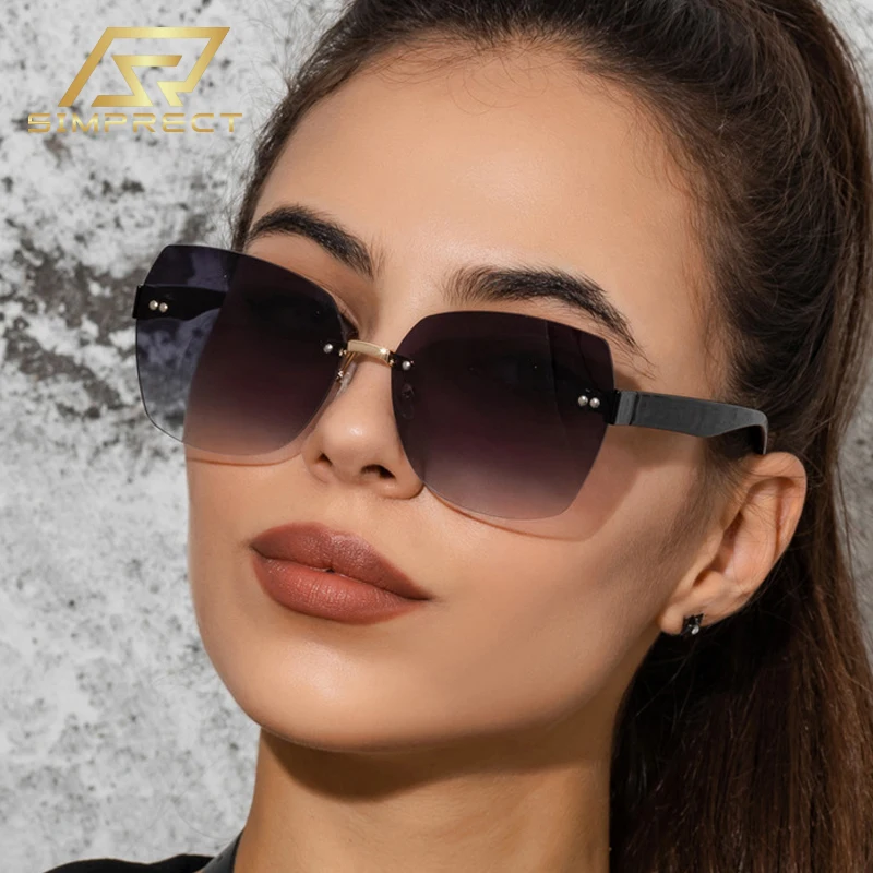 Top Trends: SIMPRECT Rimless Sunglasses Women 2023 UV Protection Luxury Brand Designer Quality Sun Glasses Fashion Vintage Shades For Women Shoppable Styles