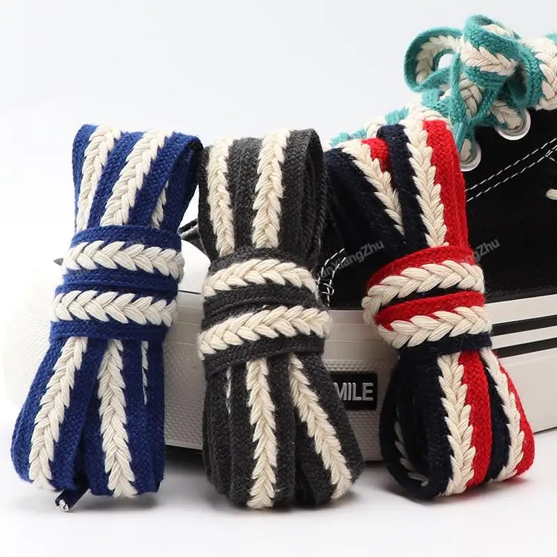 Top Trends: Colorblock Shoelaces For Sneakers Quality 1.5cm Widen Flat Shoelace Brand Cotton Laces For Shoes 100 / 120 / 140 / 160CM Shoestrings Shoppable Styles