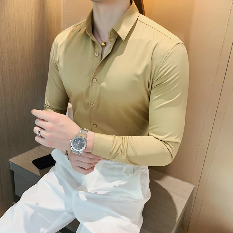 Top Trends: Men&#039;s Casual Stretchy Bamboo-fiber Long Sleeve Dress Shirts Pocketless Standard-fit Formal Business Work Office Easy Care Shirt Shoppable Styles