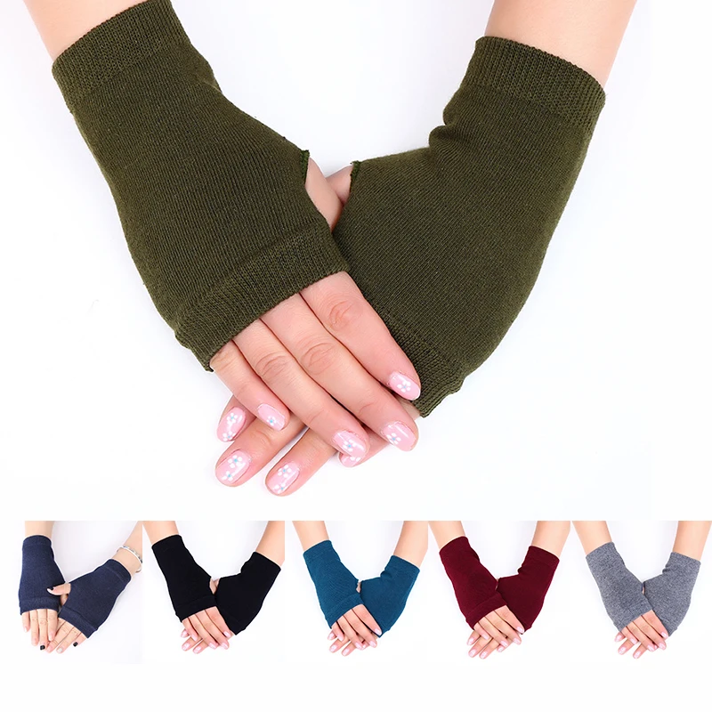 Top Trends: Solid Color Half Finger Gloves For Men Women Winter Warm Crochet Knitting Hand Wrist Elastic Gloves Fingerless Mittens Wholesale Shoppable Styles - Image 3