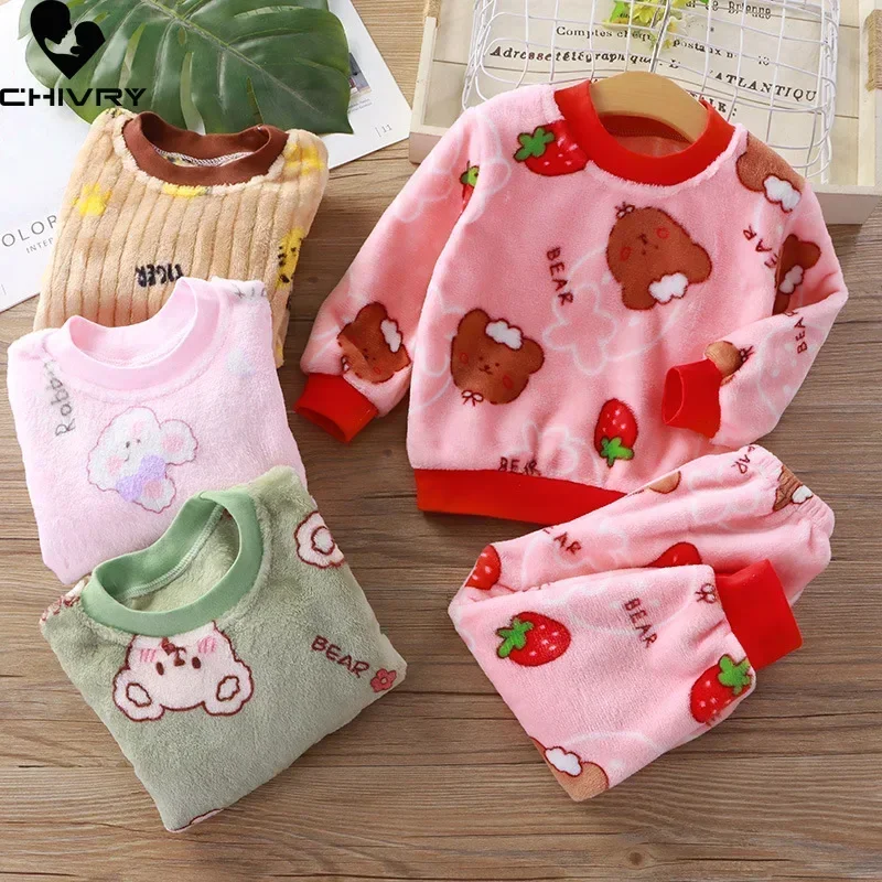 Top Trends: New Autumn Winter Kids Thicken Warm Flannel Pajamas Sets Baby Boys Girls Cartoon Long Sleeve O-neck Sleepwear Clothing Pyjamas Shoppable Styles