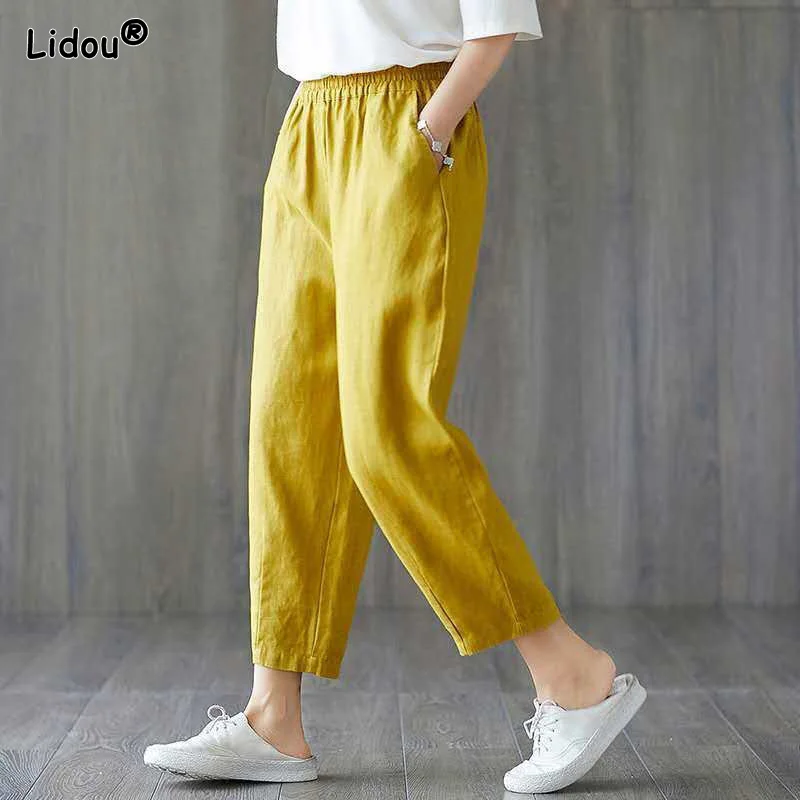 Top Trends: Summer Straight Loose Solid Color Harem Pants Fashion Elastic Waist Patchwork Pocket Casual Comfortable Wild Women&#039;s Clothing Shoppable Styles