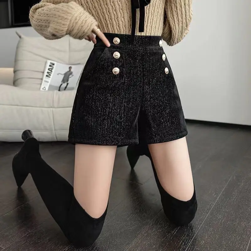 Top Trends: Autumn Winter New Fashion High Waist Black Shorts Solid Color All-match A-line Wide Leg Pants Casual Elegant Women Clothing Shoppable Styles - Image 2