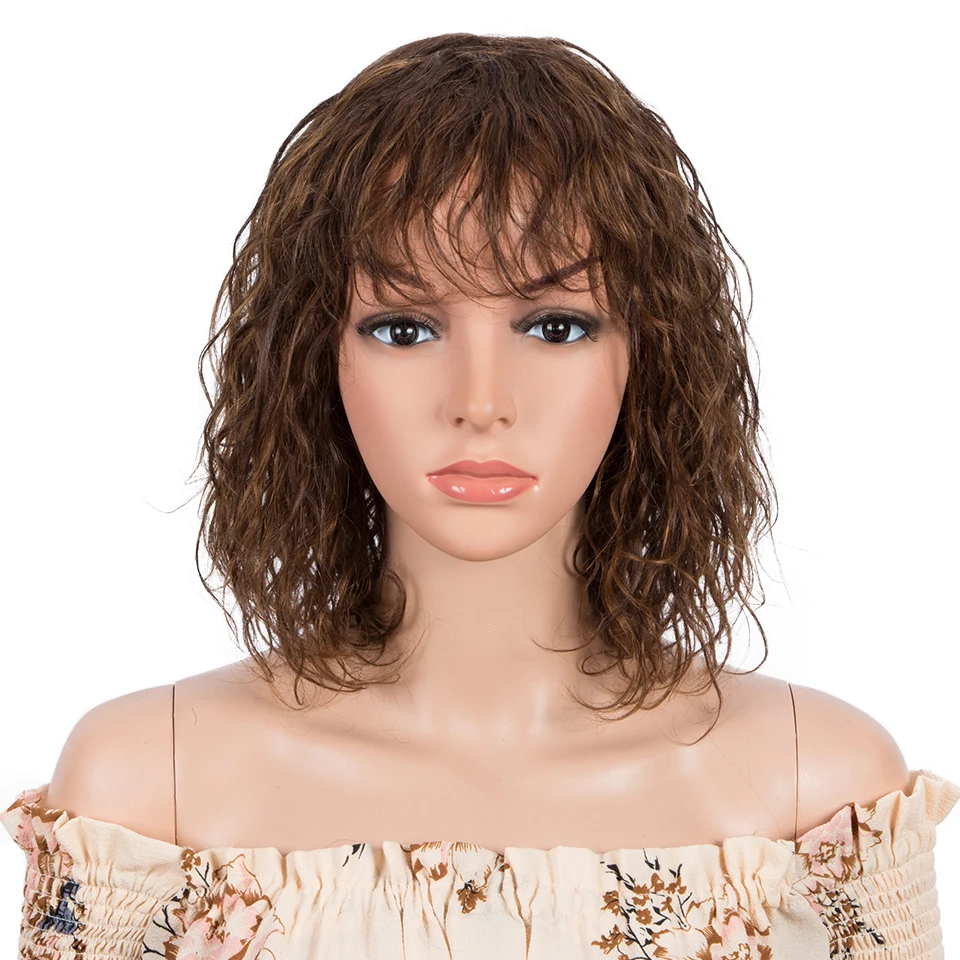 Top Trends: Sleek Short Human Hair Wigs For Women P4 / 30 Highlight Pixie Cut Wigs With Bangs Water Wave Remy Brazilian Hair Wigs Curly Wigs Shoppable Styles