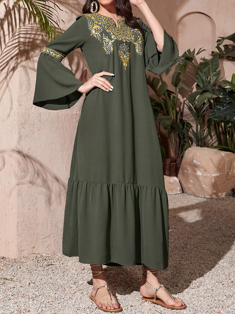 Top Trends: Robe Muslim Abaya Dubai Embroidered Dress Long Sleeve Gowns Moroccan Kaftan Islam Oman V-Neck Ladies Dresses Shoppable Styles