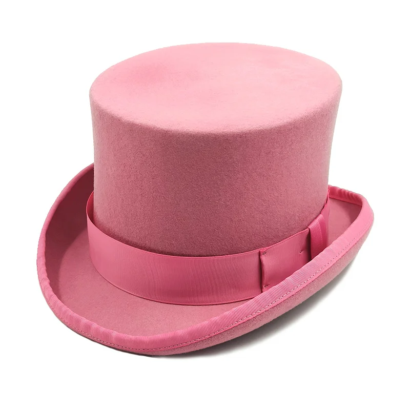 Top Trends: 2024 Pink And Purple High Top Hat Magician High Hat British Black Jazz Top Hats Male And Female Court Gentleman Flat Felt Hat Shoppable Styles