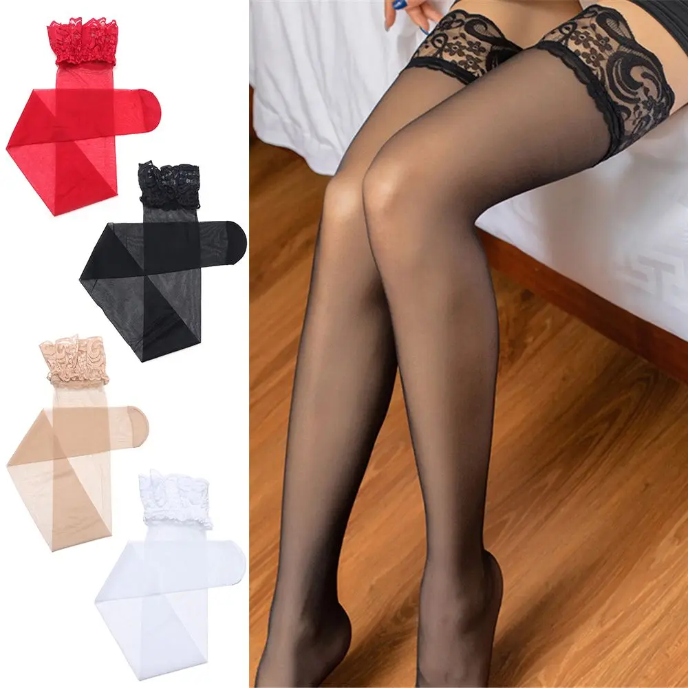 Top Trends: Oversize Hosiery High Knee Black White Red Cuff Tights Rib Top High Socks Transparent Silk Stocking Shoppable Styles