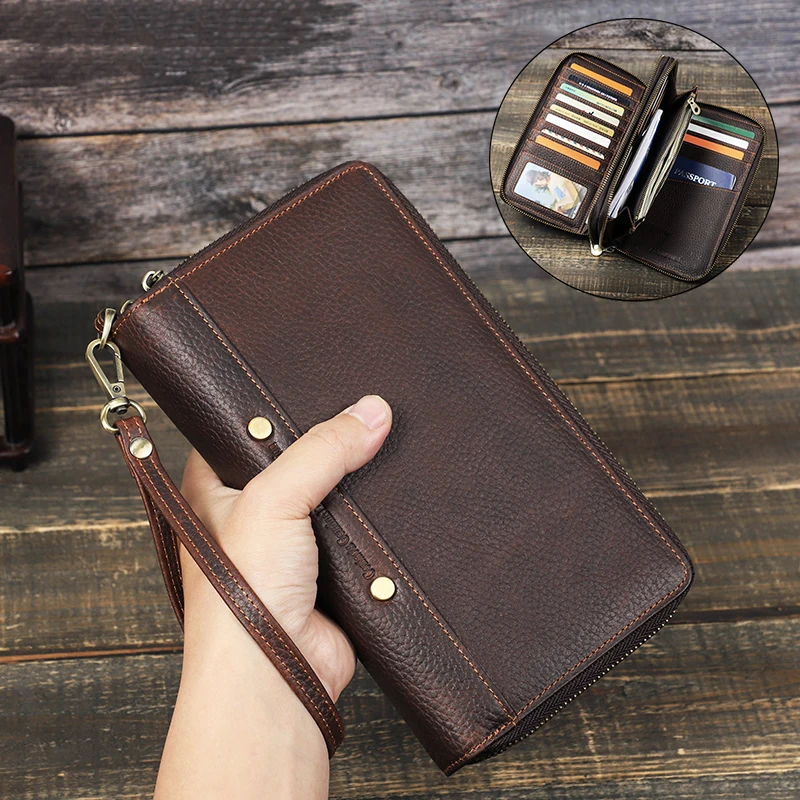 Top Trends: CONTACT&#039;S Men Clutch Bag Genuine Leather Male Long Wallets Multi Card Holder Double Zipper Large Wallet Bag Passport Cover Purse Shoppable Styles