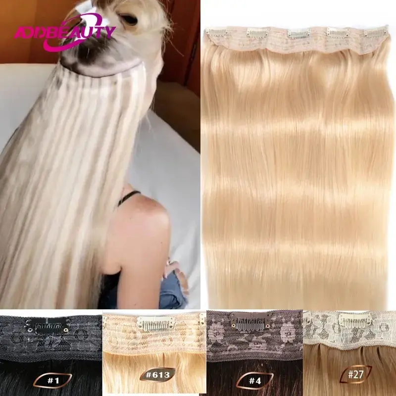 Top Trends: Clip In One Piece Human Hair Extensions 100% Straight Brazilian Human Remy Hair Natural Color Light Blond Ombre Dark Brown 613 # Shoppable Styles