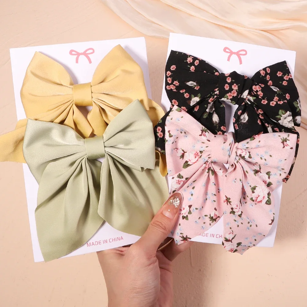 Top Trends: 2Pcs / set Women Girls Sweet Print Bows Hair Clips Hairpins Ribbon Barrettes Duckbill Clip Headwear Female Summer Hair Accessories Shoppable Styles