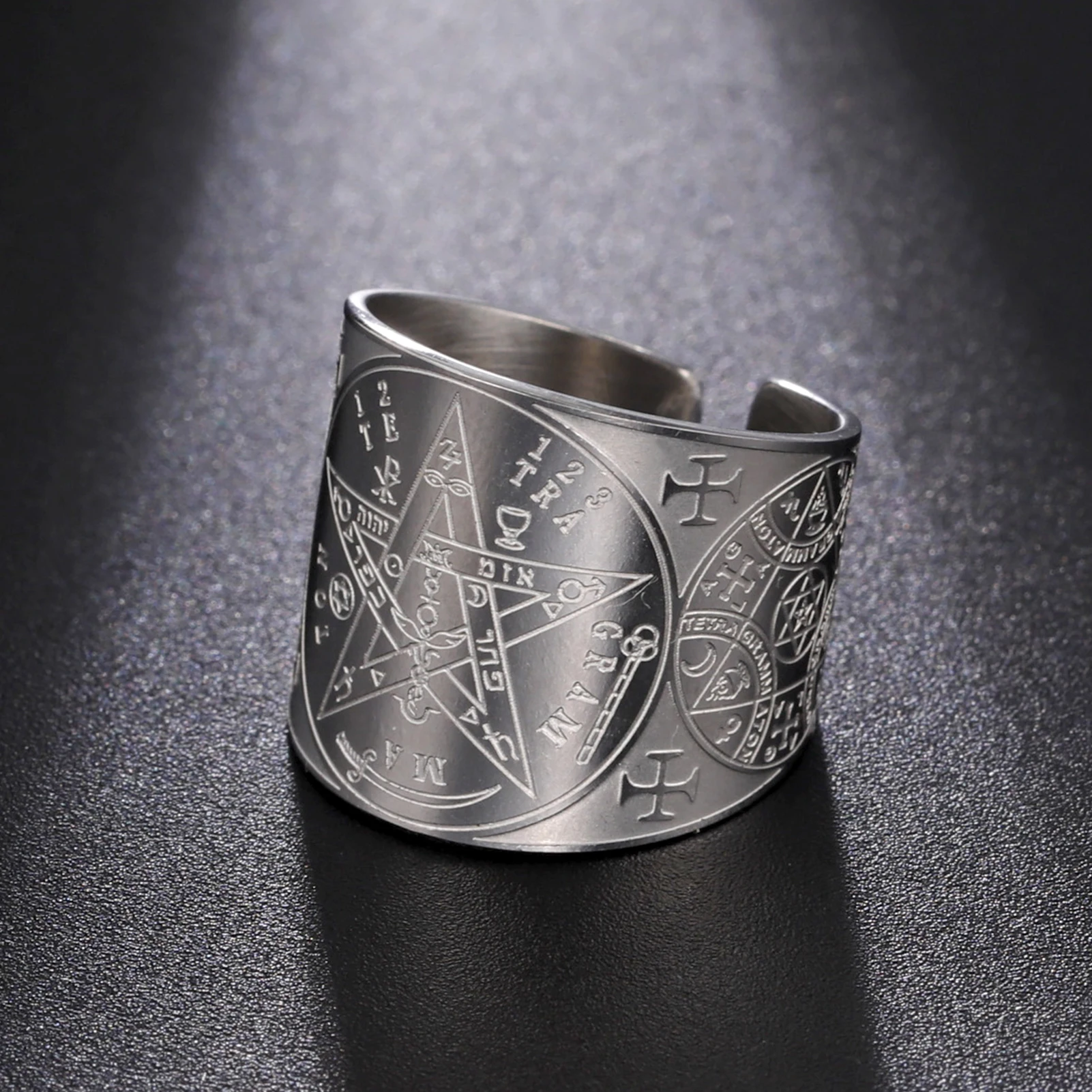 Top Trends: Witchcraft Pentagram Tetragrammaton Ring Stainless Steel Pentacle Finger Ring For Men The Ancient Power Protection Amulet Jewely Shoppable Styles