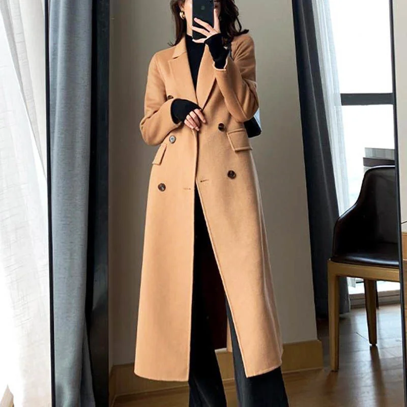 Top Trends: 2022 Autumn And Winter New Korean Style Slim Medium And Long Suit Collar Double-breasted Temperament All-match Woolen Coat Shoppable Styles