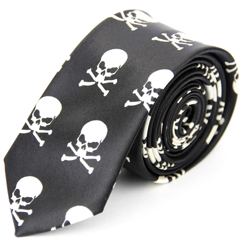 Top Trends: Narrow Tie For Men Women 5cm (2&quot;) Gothic Punk Style Skinny Black White Skull Print Pattern Slim Necktie Shoppable Styles