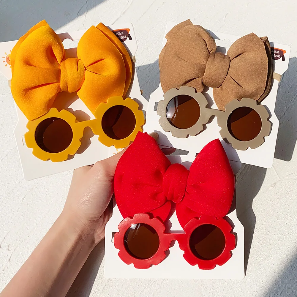 Top Trends: 2 / 3Pcs / set Vintage Kids Summer Bows Headband Round Sunglasses Children Sun Glasses Protection Glasses Baby Hair Accessories Shoppable Styles - Image 5