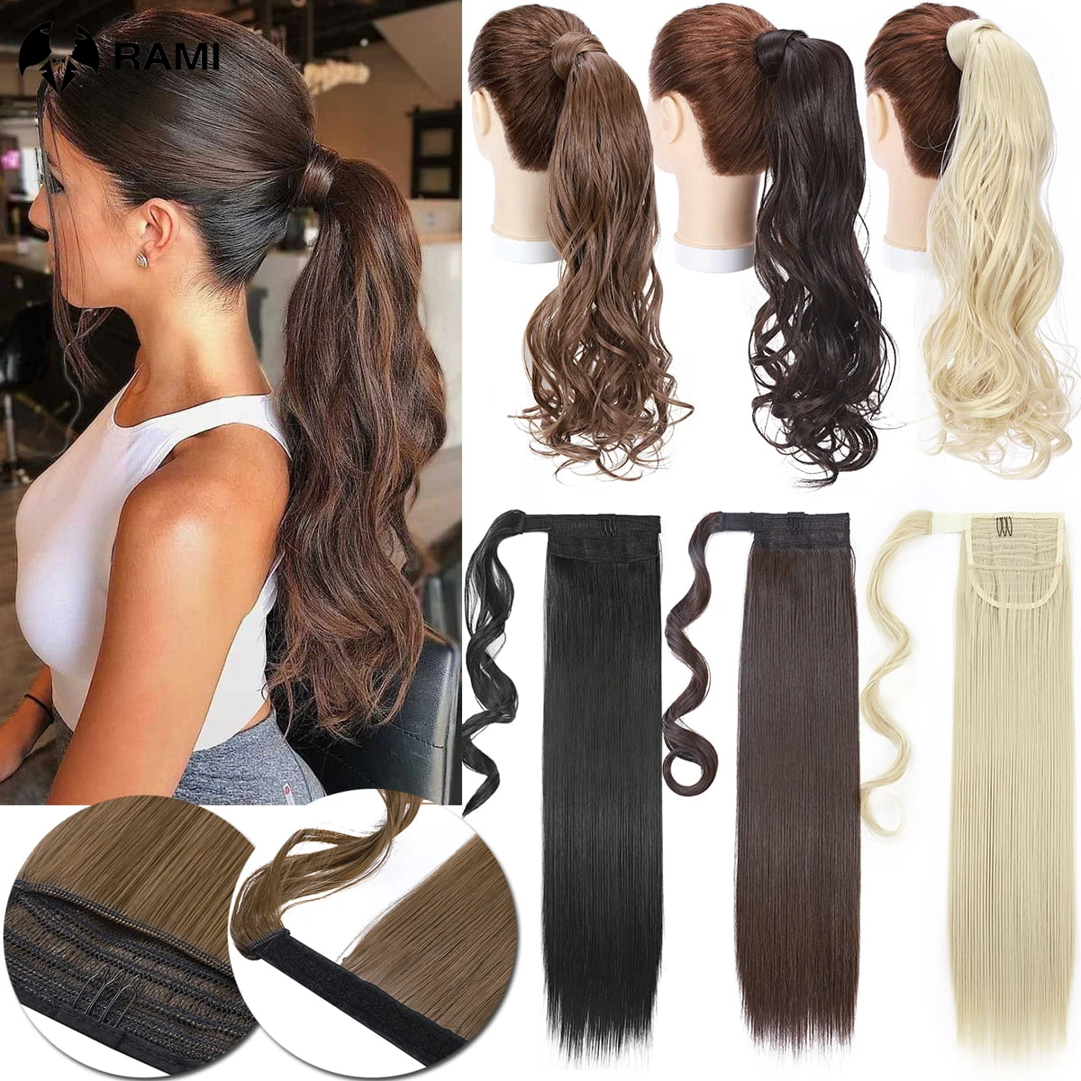 Top Trends: Ponytail Human Hair Extensions Natural Remy Hair Extension For Women Blonde Wrap Around Clip In Hair Extensions Straight Hair Shoppable Styles