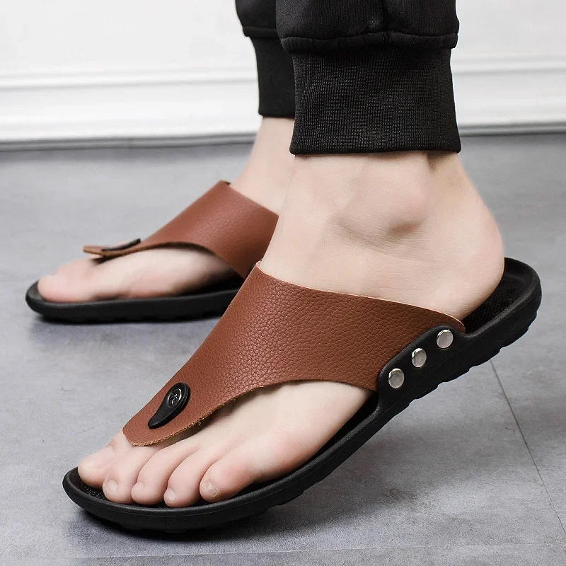 Top Trends: YRZL Slippers Summer Flip-Flops For Men Beach Slippers Brown Sandals Comfortable Shoes Non-Slip Bathroom Shoes Men Slides Shoppable Styles - Image 6