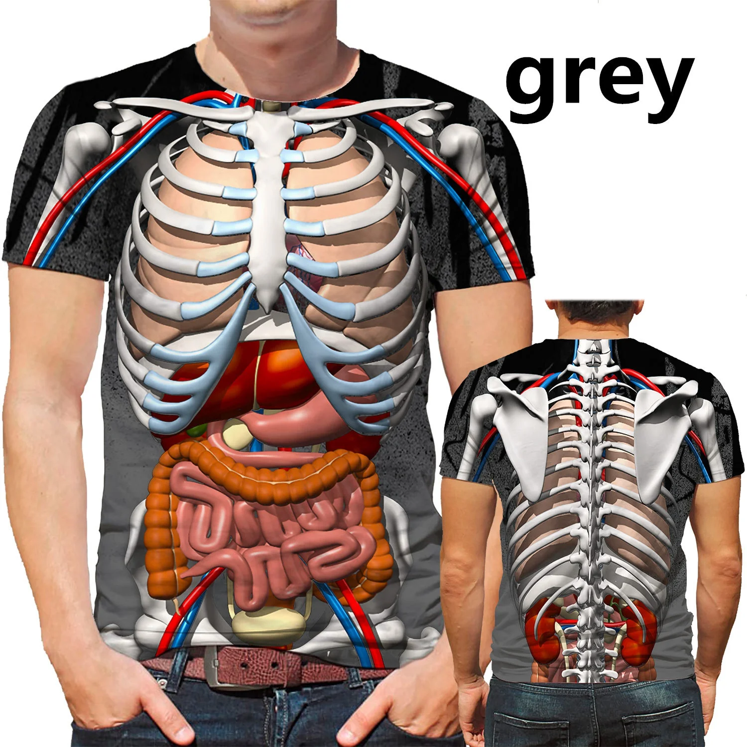 Top Trends: Men's T-shirt Gothic Skeleton 3D Printed Funny Internal Organs Pattern Tee O-neck Hip Hop Street Leisure Oversized T-shirt 6XL Shoppable Styles