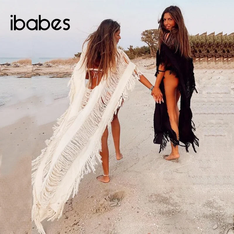 Top Trends: Knitted Beach Bikini Cover Ups Sleeveless Tassel Solid Cloak Dress 2023 Summer Holiday Sexy Hollow Out Beach Bathing Vestidos Shoppable Styles