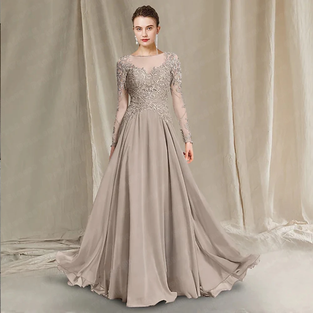 Top Trends: Elegant Mother Of The Bride Dress Long Sleeves Lace Chiffon A Line Summer Wedding Guest Dresses Party Gown Sweep Train Shoppable Styles