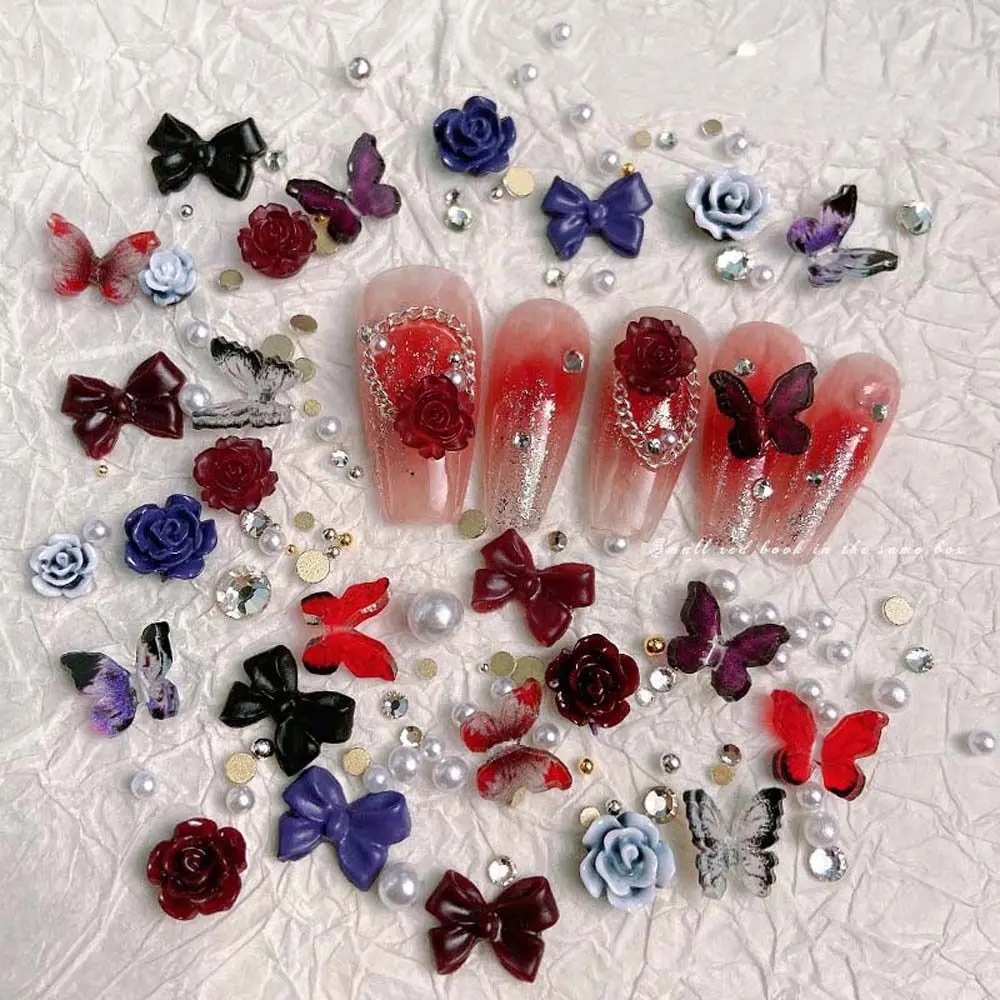 Top Trends: 1 Box Mixed Camellia Flowers Butterfly Bow Figure Nail Charms Resin Retro Nail Parts Gothic Nail Decoration Nail Art Accessories Shoppable Styles - Image 4