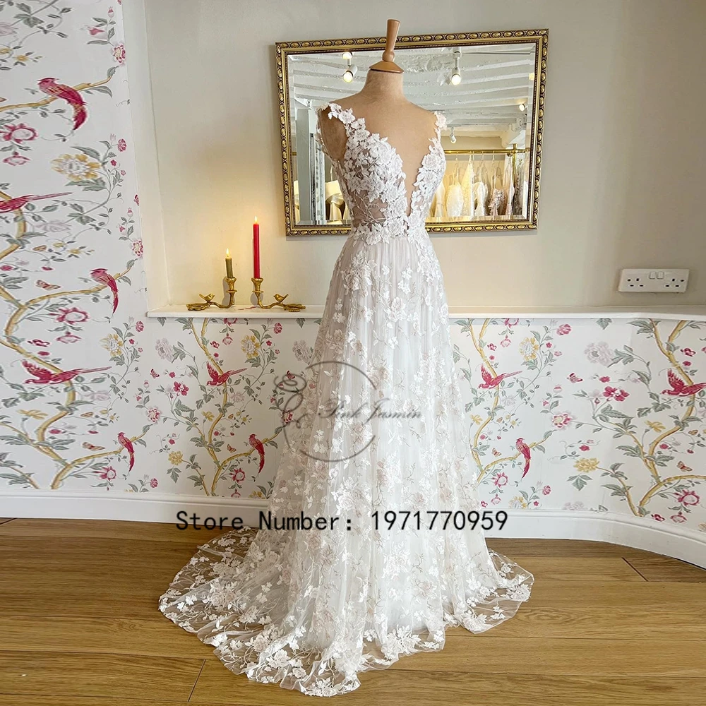 Top Trends: Deep V Neck Gorgeous Applique Wedding Dresses For Bride Sleeveless 2023 New Elegant Court Train With Soft Lace Robe De Mariée Shoppable Styles