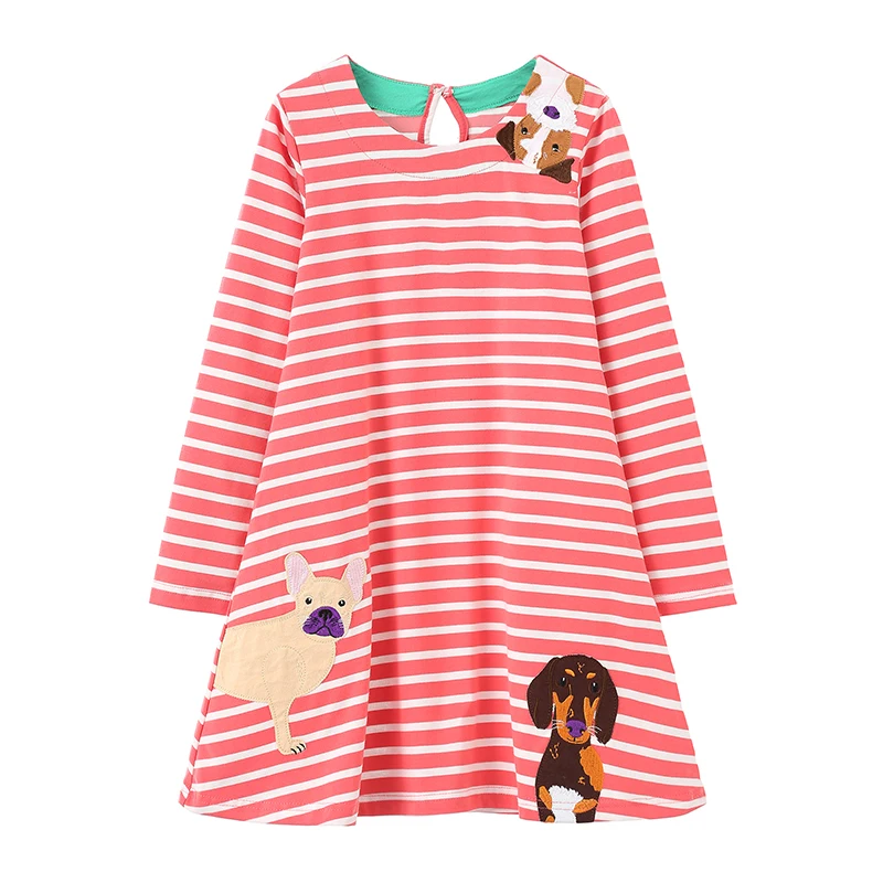 Top Trends: Jumping Meters 4-8T Dog Embroidery Children's Princess Girls Dresses Striped Animals Long Sleeve Autumn Kids Birthday Dress Shoppable Styles