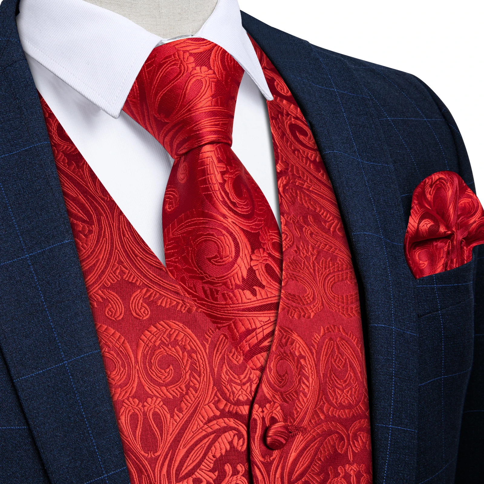 Top Trends: Luxury Red Paisley Vest For Man Wedding Formal Men&#039;s Waistcoat Necktie Pocket Square Cufflinks Business Chaleco Hombre Free Ship Shoppable Styles