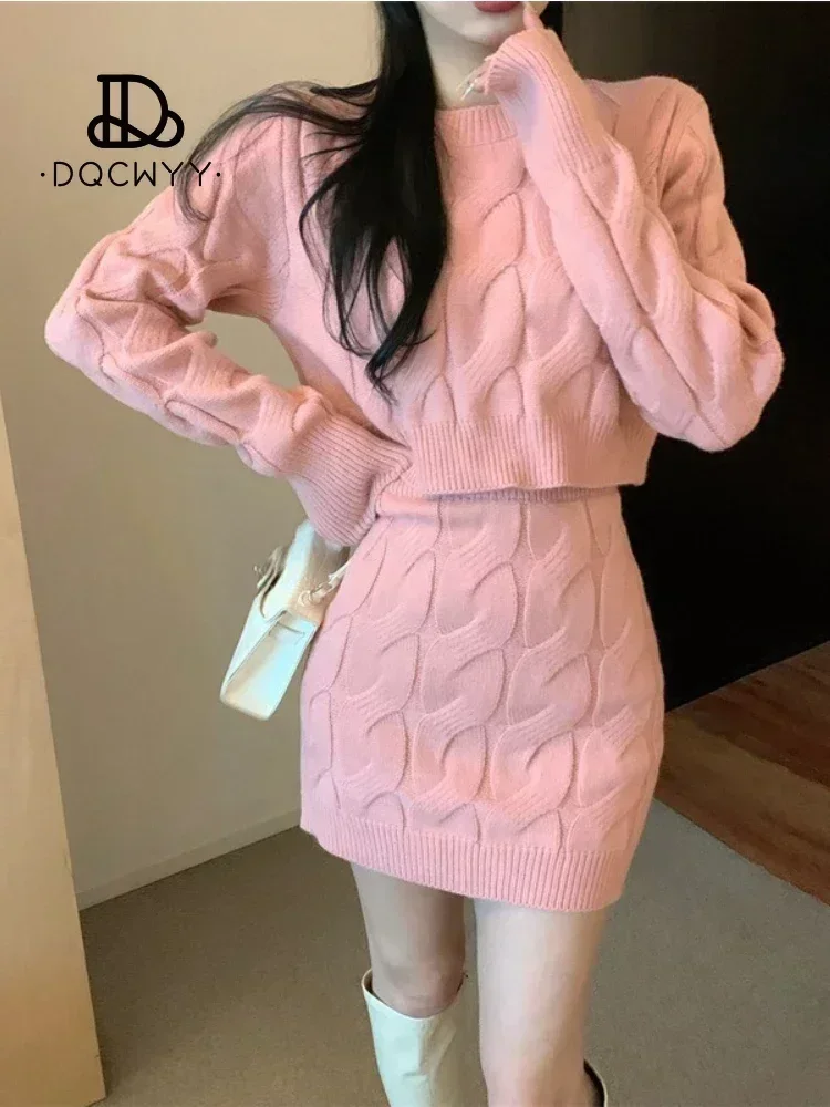 Top Trends: Sets To Dress Casual High Waist Wrapped Hip Short Skirt New Korean Fashion Slim Fit Long Sleeve 2023 Autumn Winter Two Piece Set Shoppable Styles - Image 2