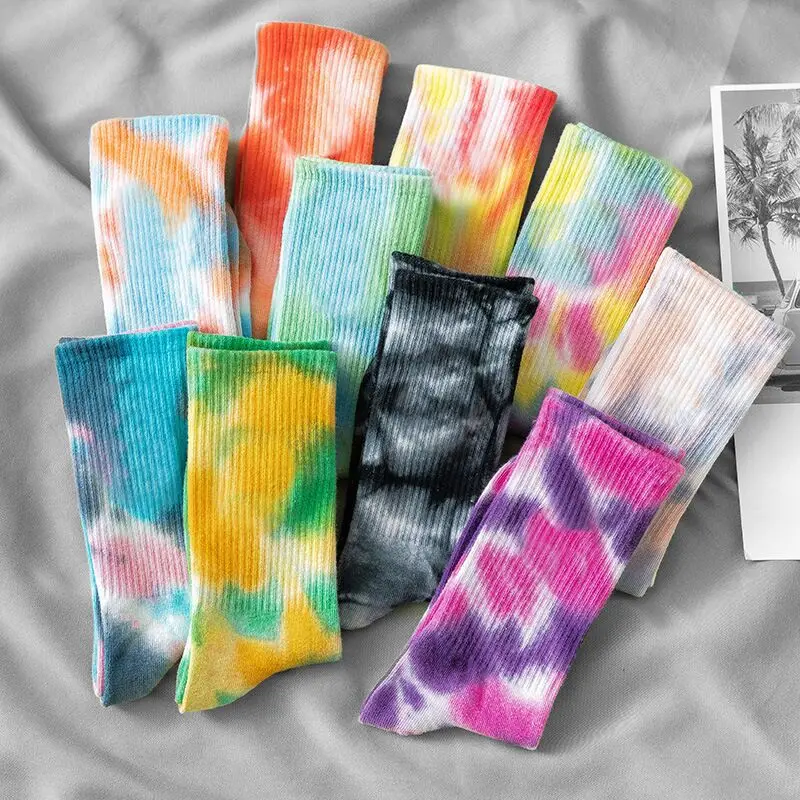 Top Trends: Tie-dye Socks European And American Street Fashion High-top Men And Women Solid Color Cotton Socks Basketball Skateboard Socks Shoppable Styles