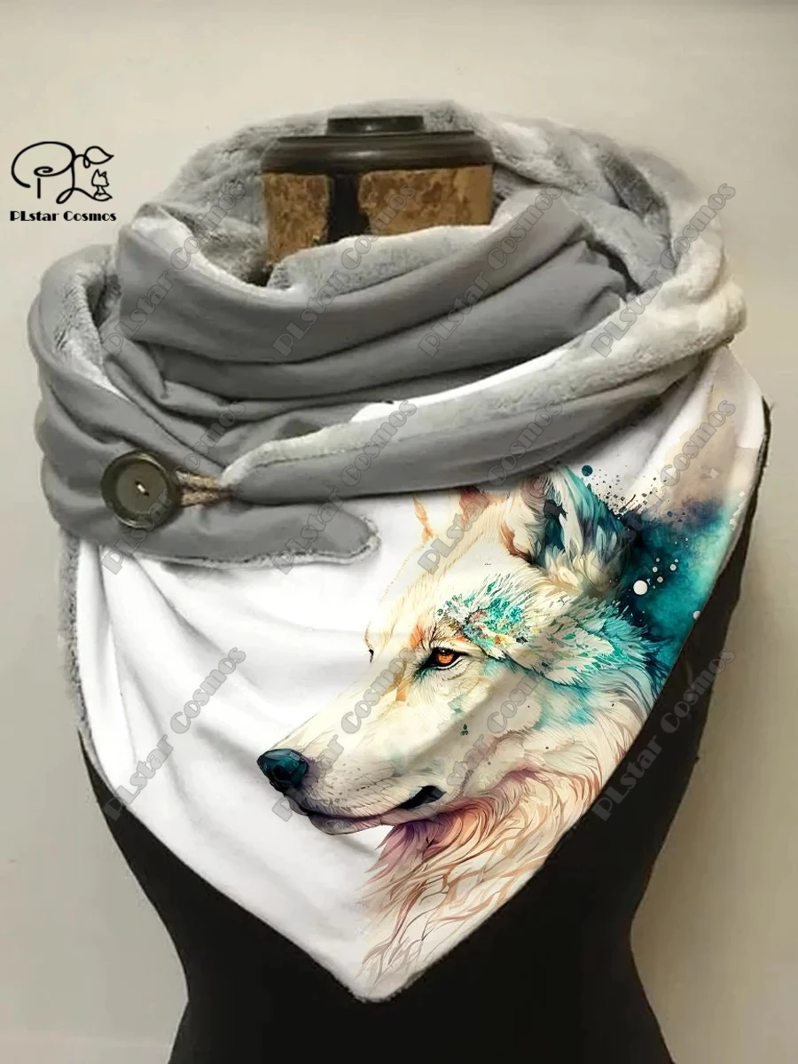 Top Trends: PLstar Cosmos 3D Printed Animal Series Cute Wolf Pattern Printed Warm Shawl Scarf Spring And Winter Small Triangle Scarf L-2 Shoppable Styles - Image 3