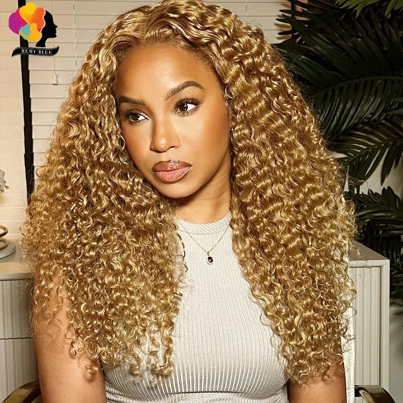 Top Trends: Colored 27 Honey Blonde Water Wave Human Hair Wigs 13x4 Lace Front Wig Transparent Curly Human Hair Lace Frontal Wig Pre-Plucked Shoppable Styles