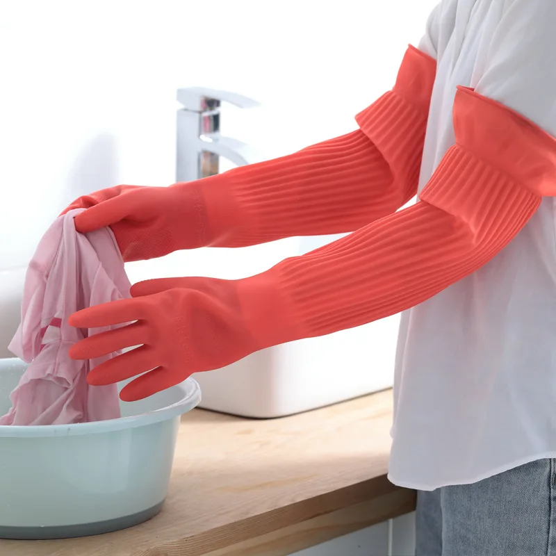 Top Trends: 1Pair Lengthen Dishwashing Cleaning Gloves Silicone Rubber Dish Washing Glove For Household Scrubber Kitchen Clean Tool Shoppable Styles