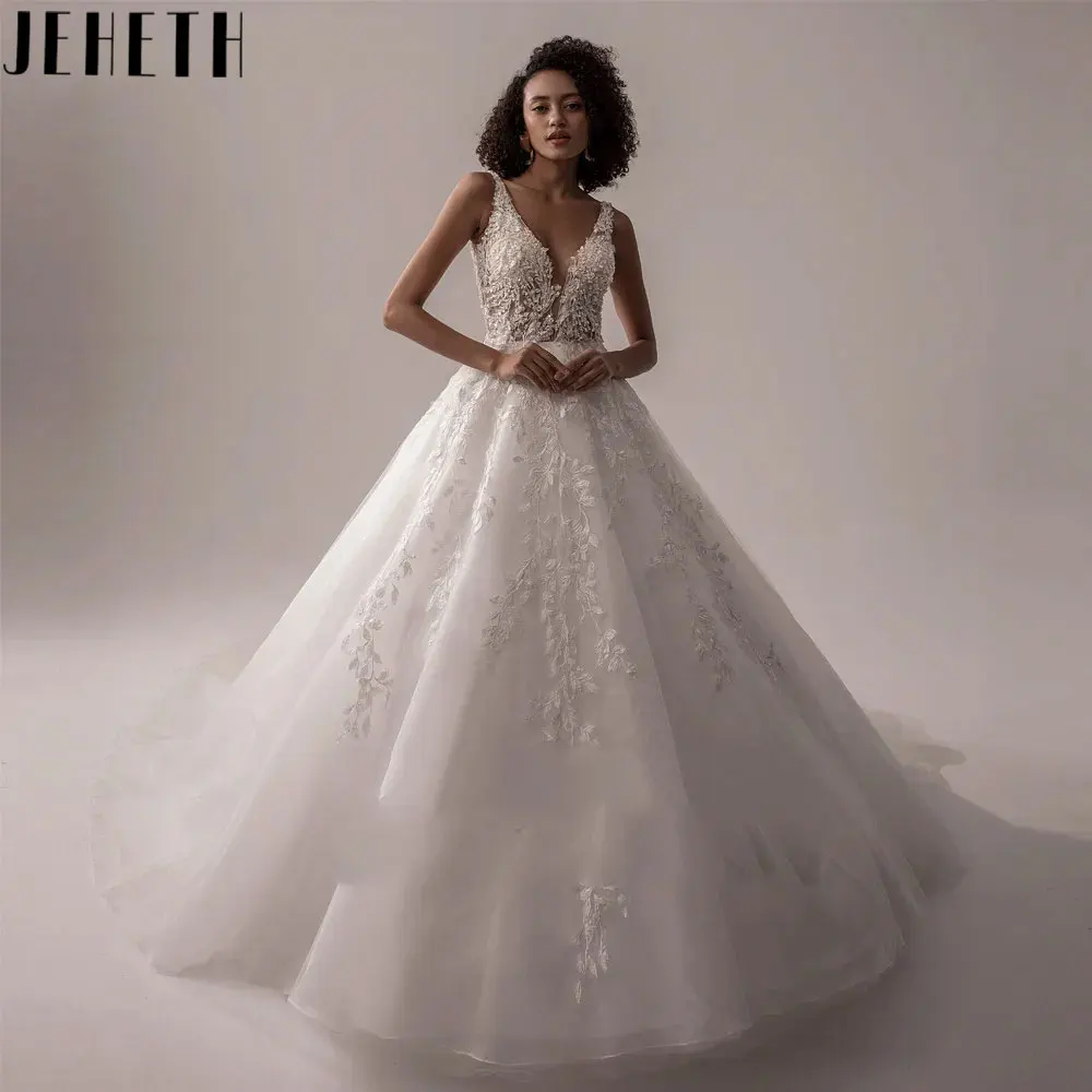 Top Trends: JEHETH Classic V Neck Sleeveless Wedding Dresses 2024 Simple A Line Lace Bride Gown Applique Backless Robe De Mariée Custom Made Shoppable Styles