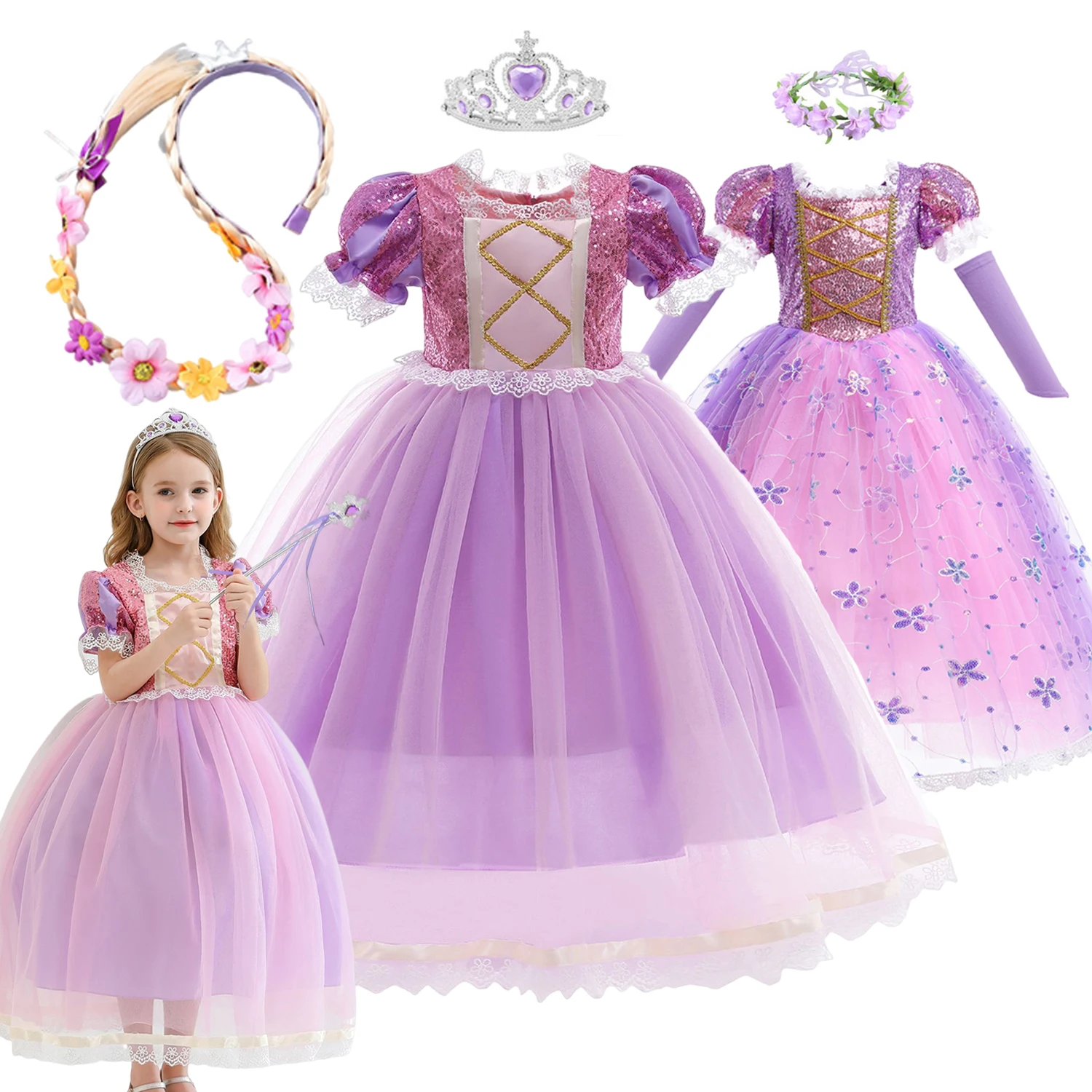 Top Trends: Disney Rapunzel Costume Princess Dress Children Birthday Carnival Halloween Party Fancy Girls Cosplay Tangled Clothes Shoppable Styles